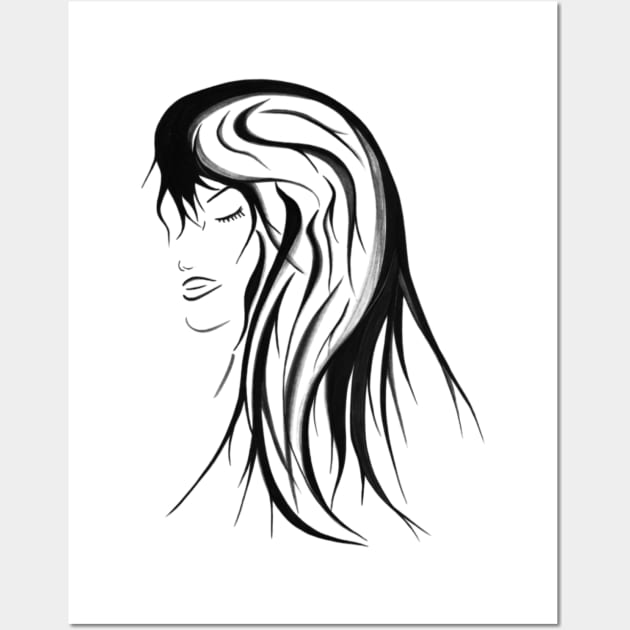 Young woman's face with eyes closed Wall Art by Drawings by Wandersti